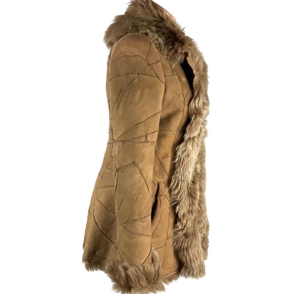 Genuine Shearling Sheepskin Patchwork Penny Lane Coat Sz 38 - Picture 6 of 16